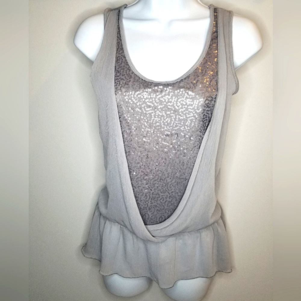 ARDEN B X-Small Y2K Gray Sequin Top